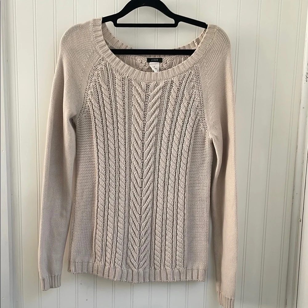 J. Crew Women’s Cable Knit Fisherman Sweater Cream Beige 100% Cotton Classic S‎